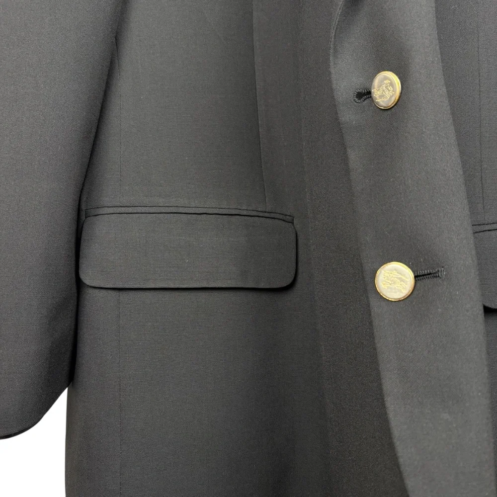 Vintage Burberrys Super 100s Wool‎ Black Blazer Gold Crest Buttons Men's XL